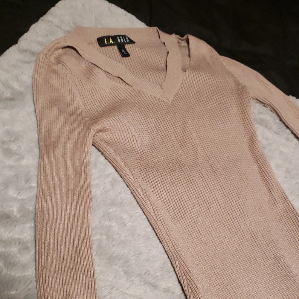 Super stretchy and sexy tan long sleeve knit dress